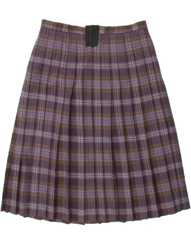 HAUSCO Womens Knife Pleated Skirt IT 48 XL W36 Purple Check Wool tiered skirt playful HAUSCO Womens Knife Pleated Skirt IT 48 XL W36 Purple Check Wool tiered skirt playful