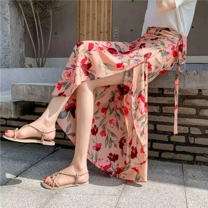 Long Floral Chiffon Casual Skirt A Piece of Cloth Women Summer Long Beach Wrap Skirt ruffled skirt detail Long Floral Chiffon Casual Skirt A Piece of Cloth Women Summer Long Beach Wrap Skirt ruffled skirt detail
