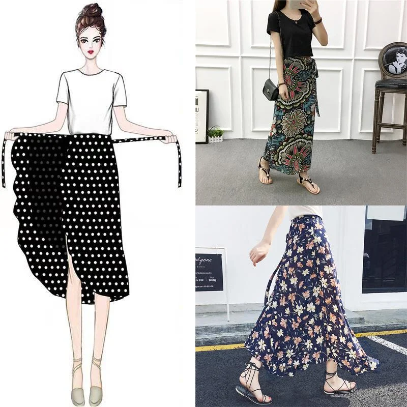 Long Floral Chiffon Casual Skirt One-piece Skirt Women Summer Chiffon Wrap Skirt Long Beach Skirt lace skirt delicate Long Floral Chiffon Casual Skirt One-piece Skirt Women Summer Chiffon Wrap Skirt Long Beach Skirt lace skirt delicate
