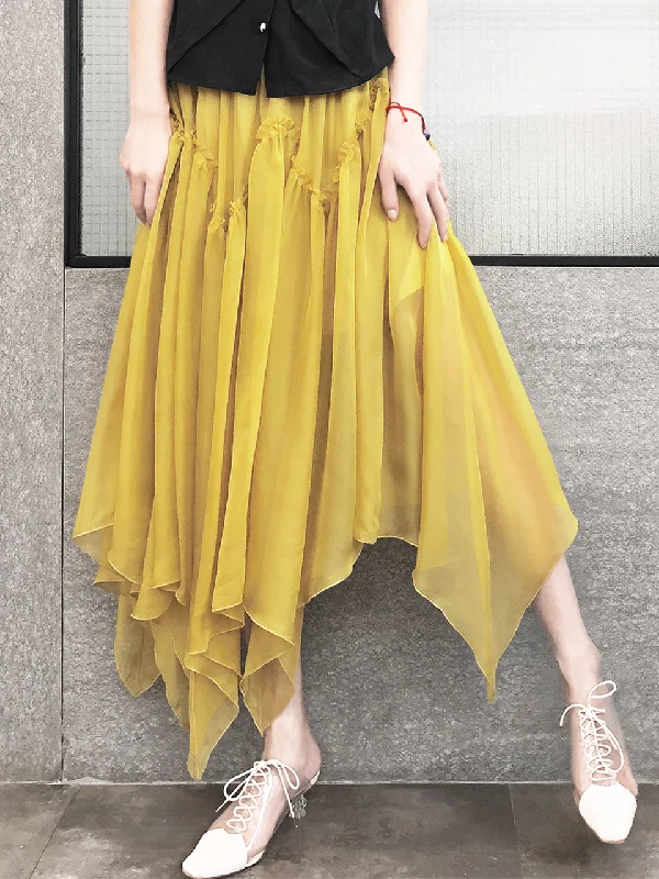 Surprise Sale! Muddy Yellow Handkerchief Hem Chiffon Lightweight Skirt patchwork skirt art Surprise Sale! Muddy Yellow Handkerchief Hem Chiffon Lightweight Skirt patchwork skirt art