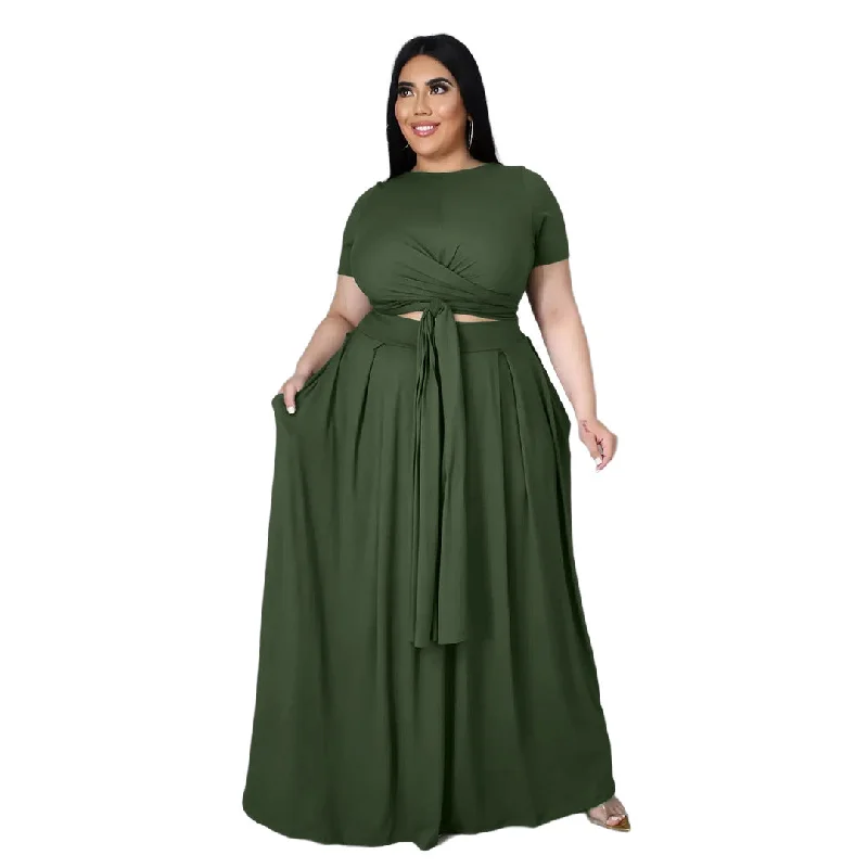 Plus Size Plus Size Women Solid Color Cross Lace-up Large Swing Skirt Two-Piece Suit chiffon skirt airy Plus Size Plus Size Women Solid Color Cross Lace-up Large Swing Skirt Two-Piece Suit chiffon skirt airy