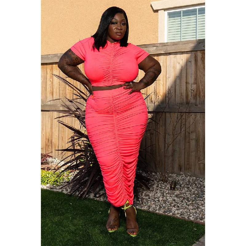 Plus Size Plus Size Women Solid Color Pleated Super Elastic Skirt Set Two-Piece Set elastic waist skirt Plus Size Plus Size Women Solid Color Pleated Super Elastic Skirt Set Two-Piece Set elastic waist skirt