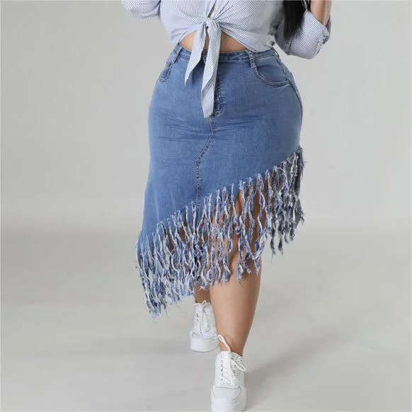 Plus Size Women Clothes Spring Denim Skirt with Tassel Source velvet skirt sumptuous Plus Size Women Clothes Spring Denim Skirt with Tassel Source velvet skirt sumptuous