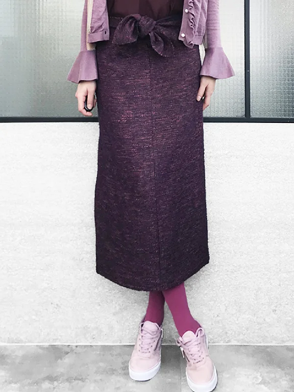 Further Sale! Purple Wool Blend Knit Front Tie Bow Tube Skirt lightweight skirt design Further Sale! Purple Wool Blend Knit Front Tie Bow Tube Skirt lightweight skirt design