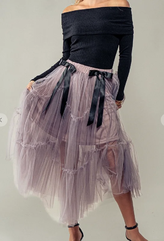 Sugar Plum Tulle Midi Skirt chiffon skirt floaty
