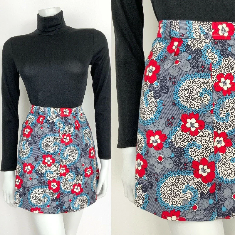 VINTAGE 60s 70s NAVY BLUE WHITE RED PSYCHEDELIC FLORAL MINI SKIRT 10 vintage skirt charm VINTAGE 60s 70s NAVY BLUE WHITE RED PSYCHEDELIC FLORAL MINI SKIRT 10 vintage skirt charm