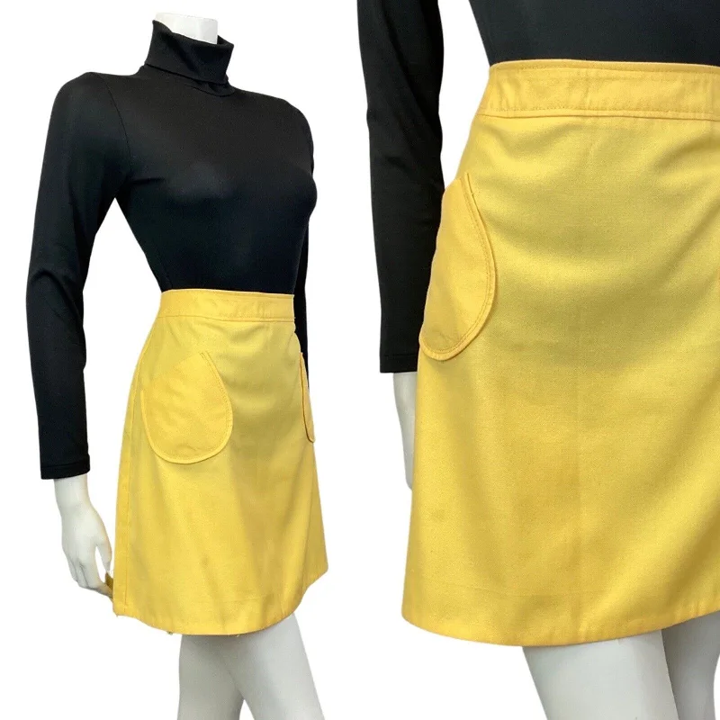 VINTAGE 60s 70s PALE YELLOW MOD A-LINE MINI SKIRT 8 velvet skirt luxurious