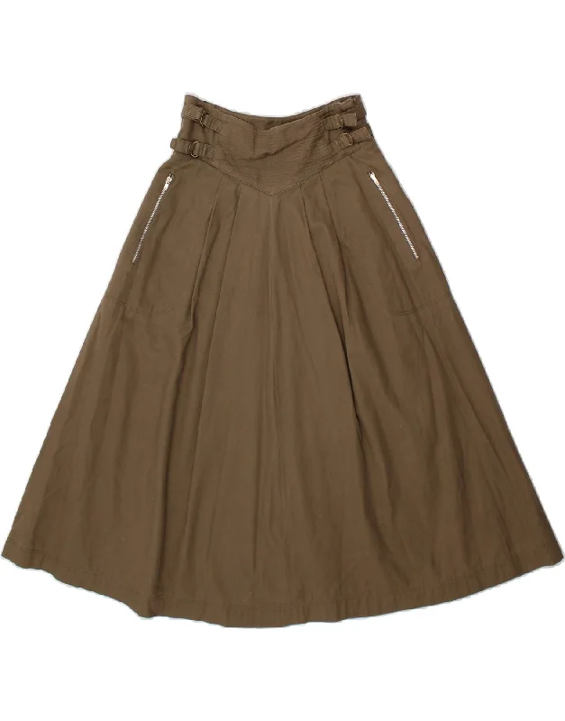 VINTAGE Womens Flared Skirt EU 36 Small W26 Khaki Cotton pencil skirt chic