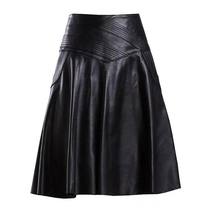 Women Spring Autumn PU Leather Skirts Lady High Waist A-line Skirt Midi Length Black Skirt Women cotton skirt soft Women Spring Autumn PU Leather Skirts Lady High Waist A-line Skirt Midi Length Black Skirt Women cotton skirt soft