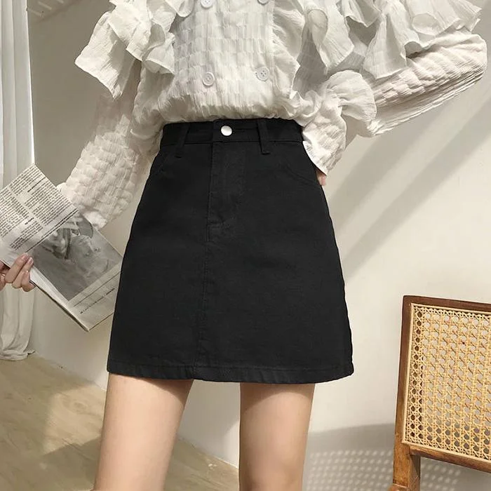 Women Summer High Waist Skirt Casual Solid Color Anti-Darkening Mini Thin Sexy A-line Denim Skirt belted skirt waist Women Summer High Waist Skirt Casual Solid Color Anti-Darkening Mini Thin Sexy A-line Denim Skirt belted skirt waist