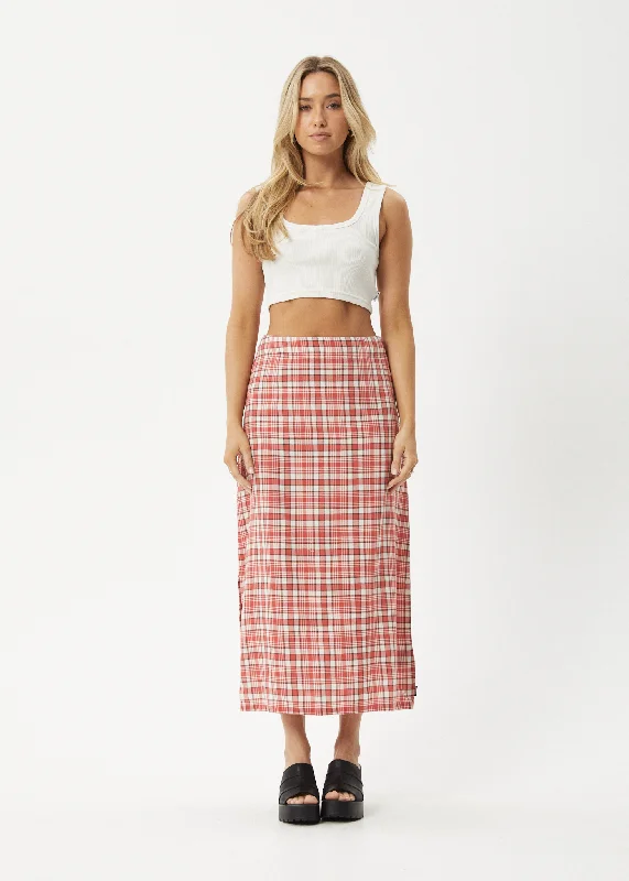 AFENDS Womens Check Out - Midi Skirt - Red Check patchwork skirt art