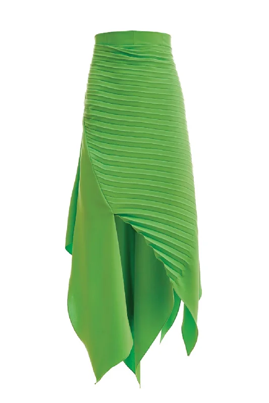 A.W.A.K.E. Mode Asymmetric Diagonal Pleated Skirt - Green wool skirt thick