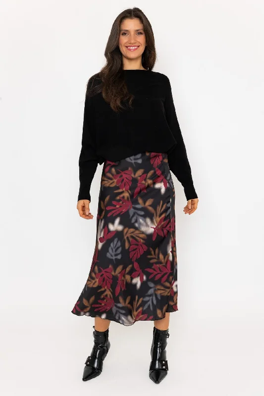 Black Printed Slip Midi Skirt athletic skirt fit