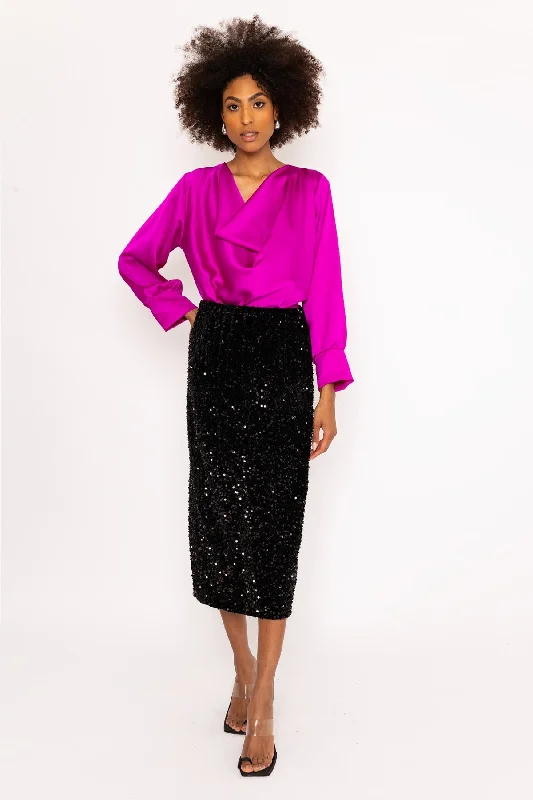 Black Sequin Midi Skirt flowy skirt hem