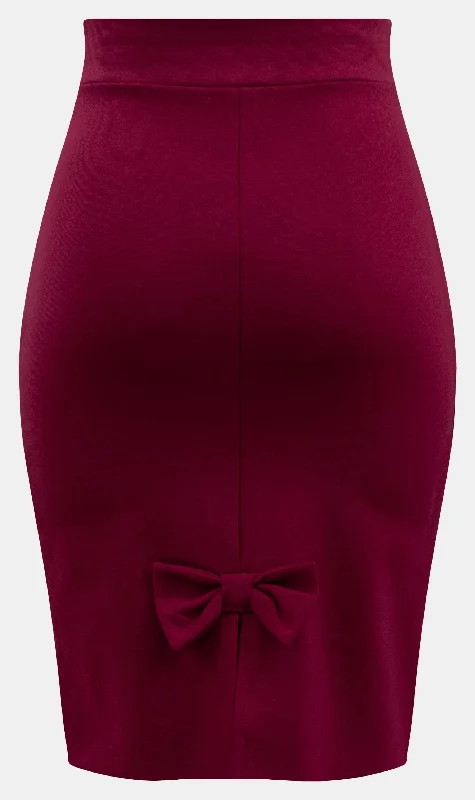 Bow Back Pencil Skirt in Burgundy Wine corduroy skirt durable