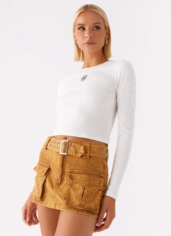 Burning Bridges Mini Skirt - Brown denim skirt durable