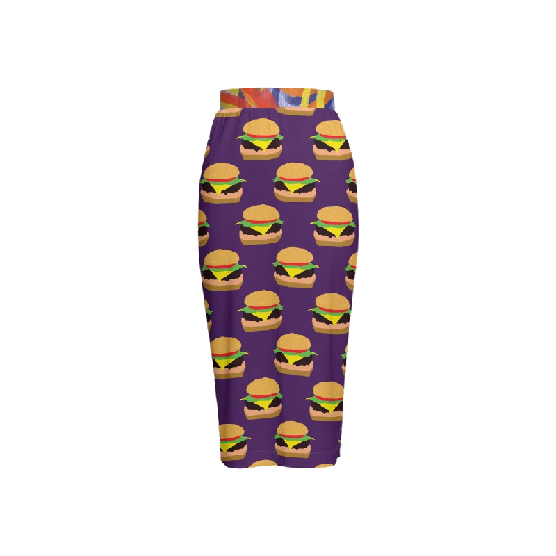 Cheeseburger Pattern Women's Back Split Pencil Skirt-Heavy Knit leather skirt refined