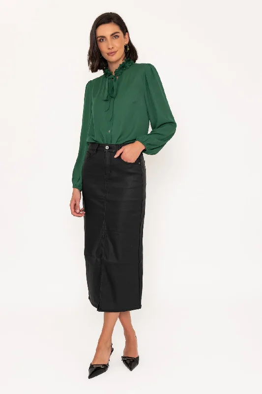 Coated Midi Skirt in Black velvet skirt luxurious