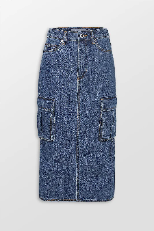 Denim Cargo Midi Skirt boho skirt vibe