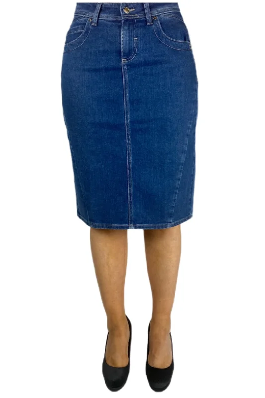 Denim Mid-Length Skirt 213-12B leather skirt refined