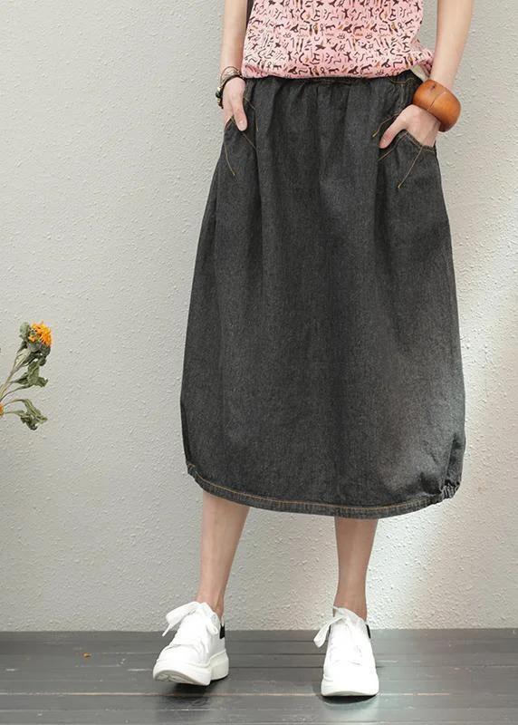 Elastic waist mid-length half-length denim skirt loose loose  wild A-line skirt silk skirt smooth