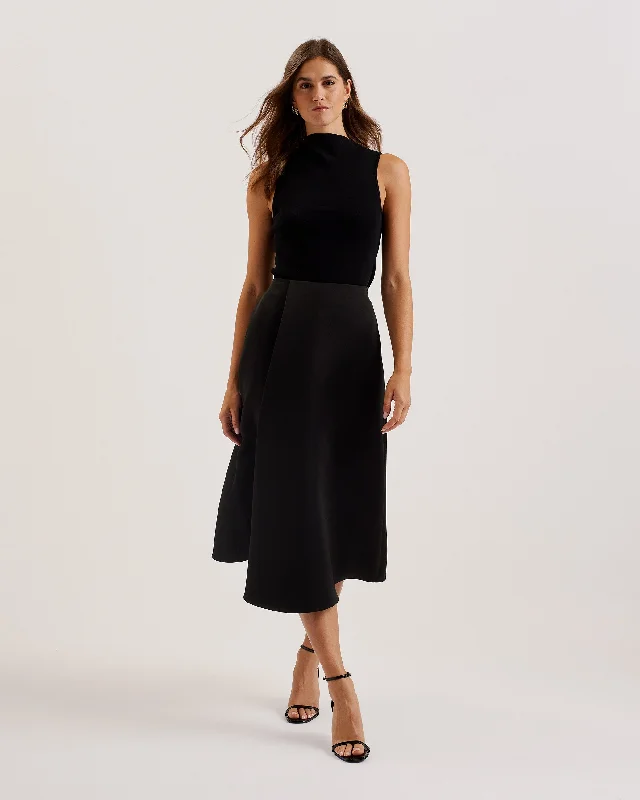 Erva Asymmetric Satin Wrap Midi Skirt Black velvet skirt plush