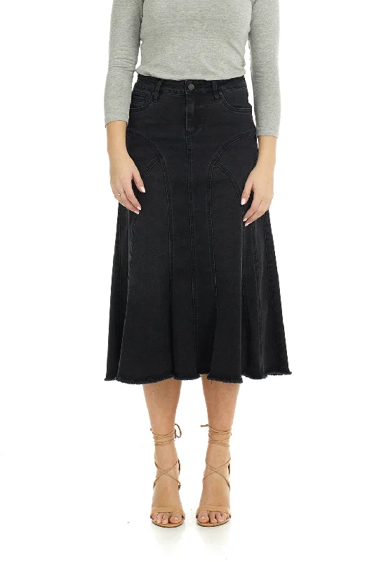 Esteez Midi A-Line Flared Denim Jean Skirt for Women 'Aspen' linen skirt relaxed