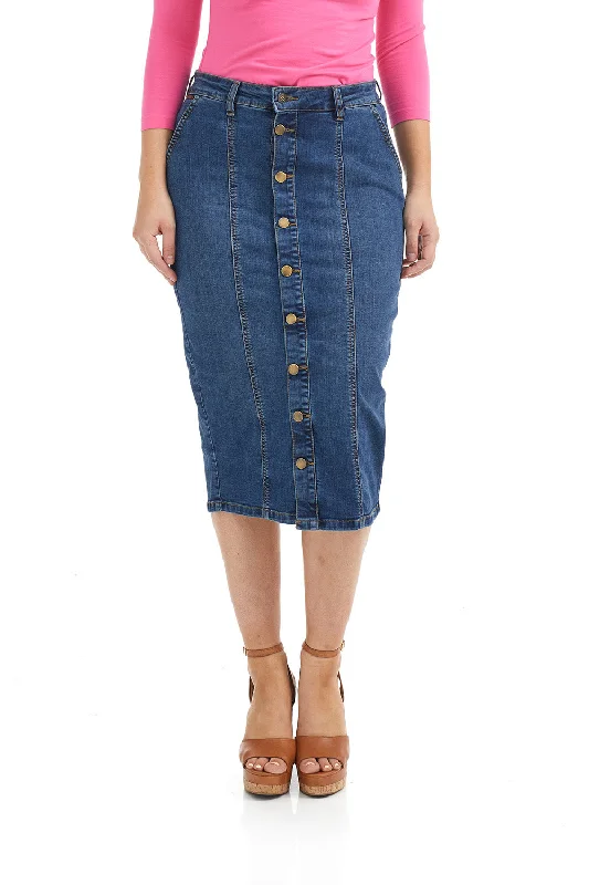 Below knee length midi denim jean skirt 'Seattle' lace skirt elegant