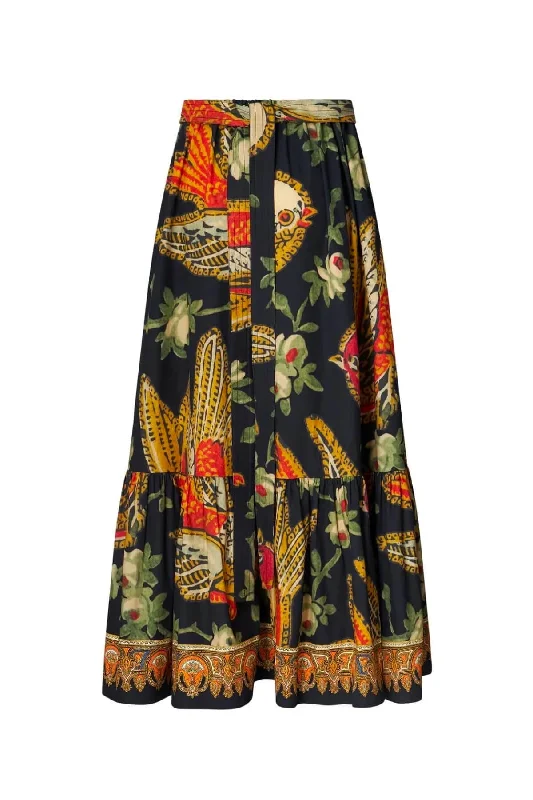 Etro Bird Print Maxi Skirt - Black maxi skirt elegant