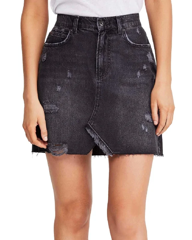 Free People Hallie Distressed Denim Skirt in Black denim skirt fashionable