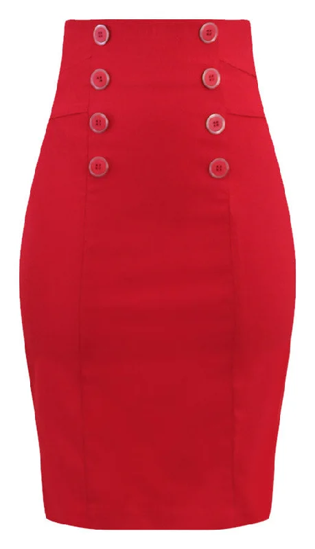 High Waist Pin Me Up Pencil Skirt in Red cashmere skirt plush