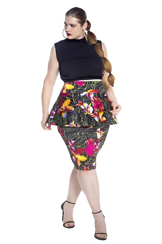 High Waist Peplum Floral Pencil Skirt- JIBRI maxi skirt elegant