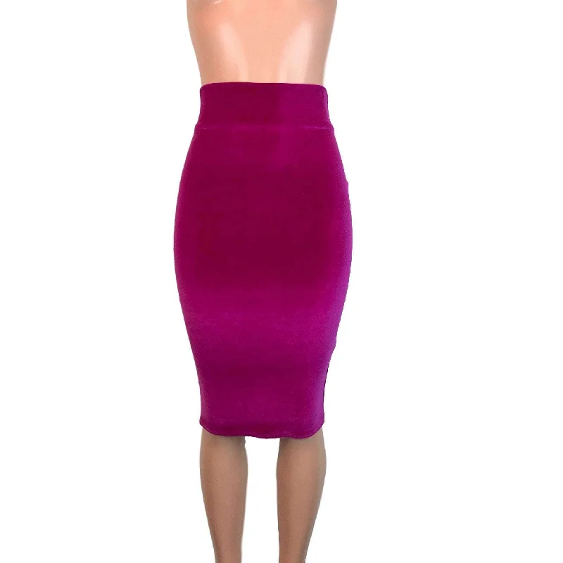 Long Pencil Skirt - Fuchsia Velvet denim skirt fashionable