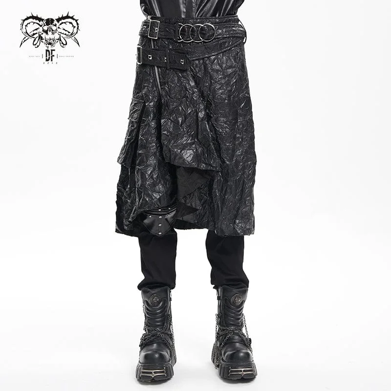 Men's Gothic Buckle-up Ring Eyelets Skirt linen skirt relaxed