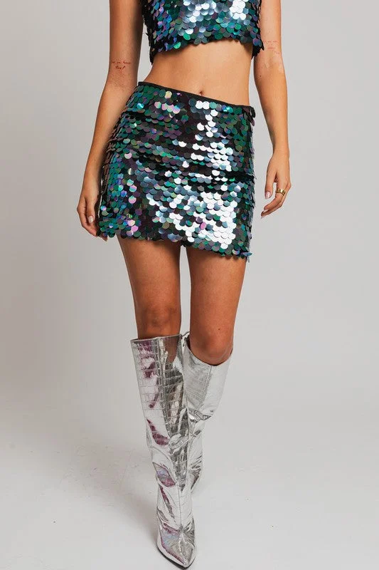 Mermaid To Dance Sequin Mini Skirt - Final Sale belted skirt waist