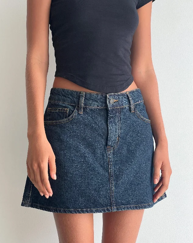 Mini A-Line Skirt in Denim Indigo pleated skirt texture