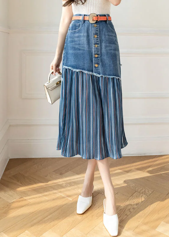 Modern Blue High Waist Sashes Asymmetrical Patchwork Cotton Denim Skirts Summer corduroy skirt cozy