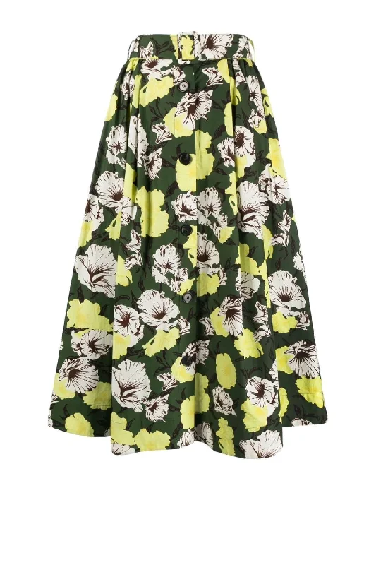 MSGM Hibiscus Camouflage Cotton Skirt - Military maxi skirt elegant