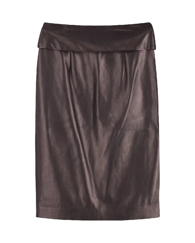 Black Leather Pencil Skirt with Flap Detail and Back Zipper Closure breathable skirt fabric