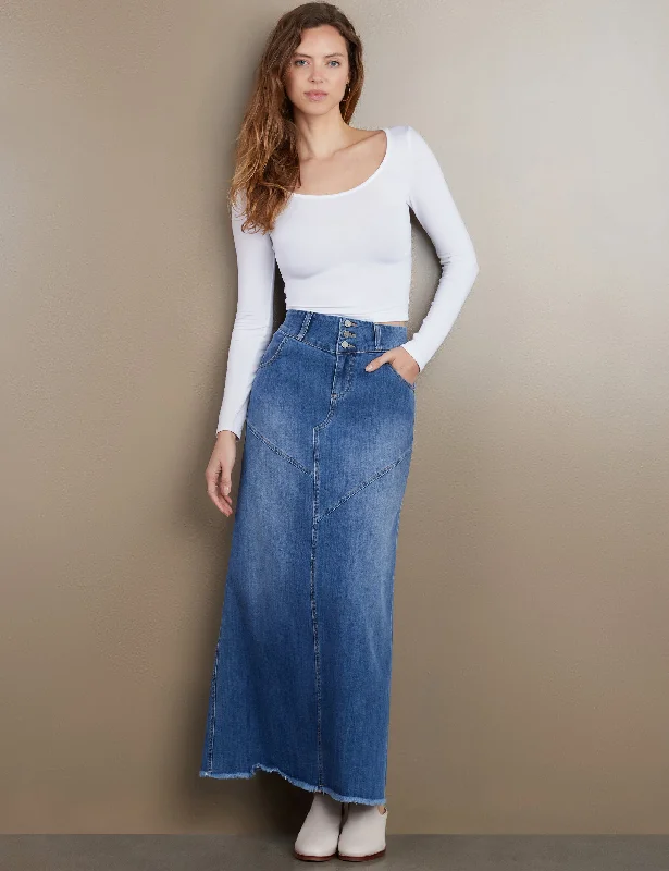 Pieced Denim Maxi Skirt lace skirt romantic