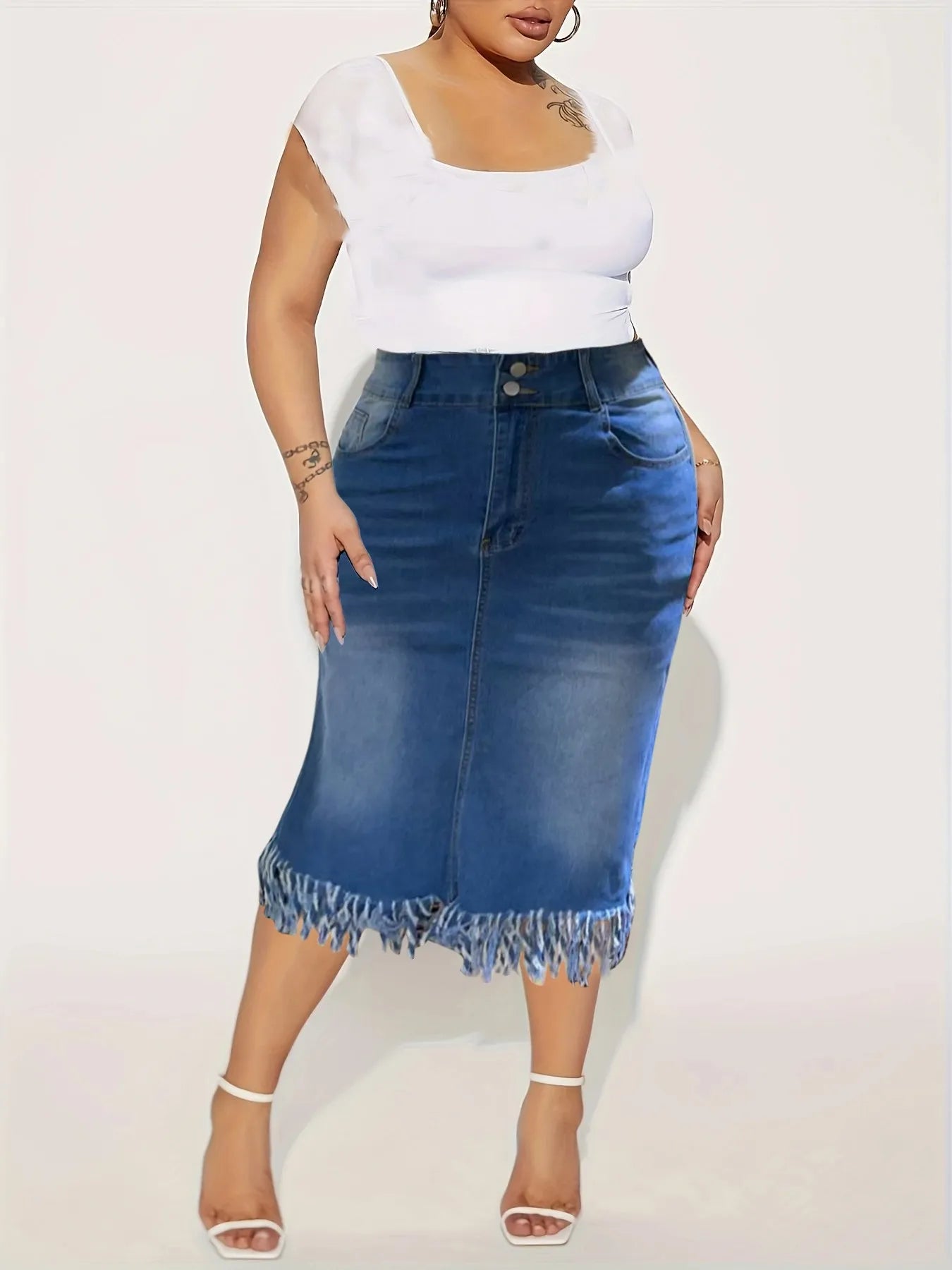 FZ Women's Plus Size Stretch Tassel Hip Denim Skirt leather skirt sleek