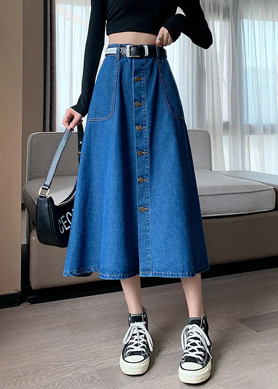 Plus Size Navy Elastic Waist Button Exra Large Hem Cotton Denim Skirt Summer seamless skirt comfort