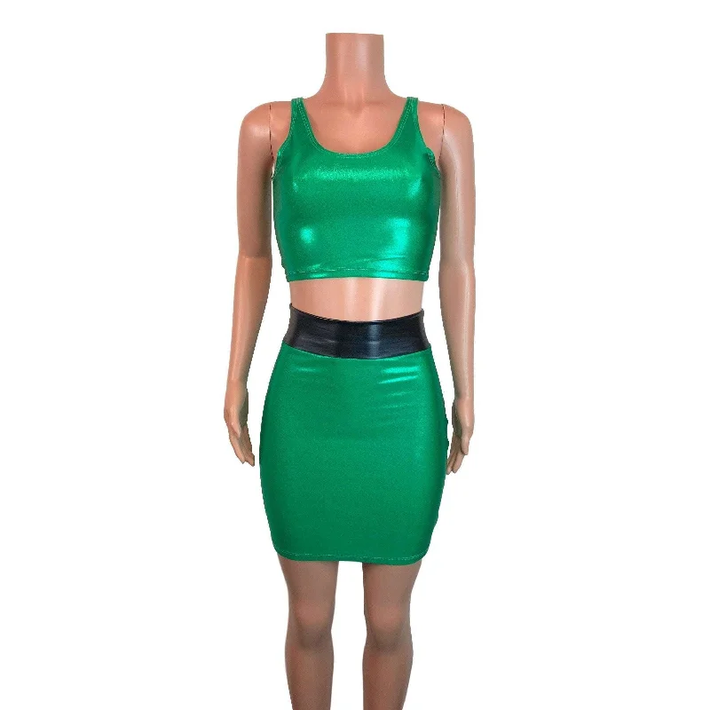 PowerPuff Girls BUTTERCUP Costume W/ Green Pencil Skirt and Crop Top chiffon skirt flowing