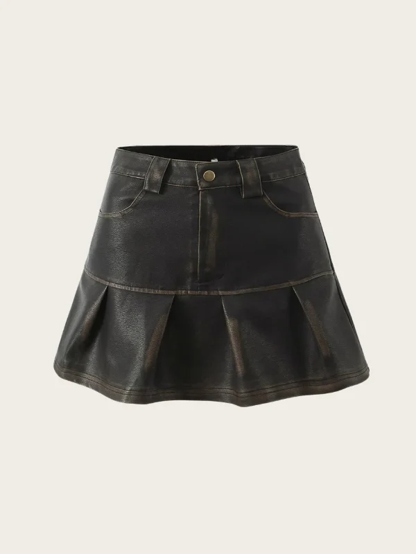 Renna Vintage Faux Leather Skirt casual skirt length