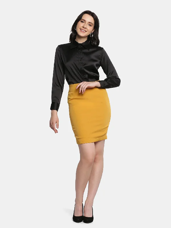 Stretch Pencil Skirt - Mustard Yellow ribbed skirt waist