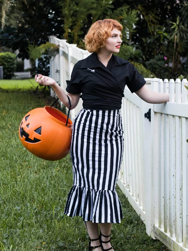 Veronica Black & White Striped Pencil Skirt by Ains & Elke StyleHaus flowy skirt hem