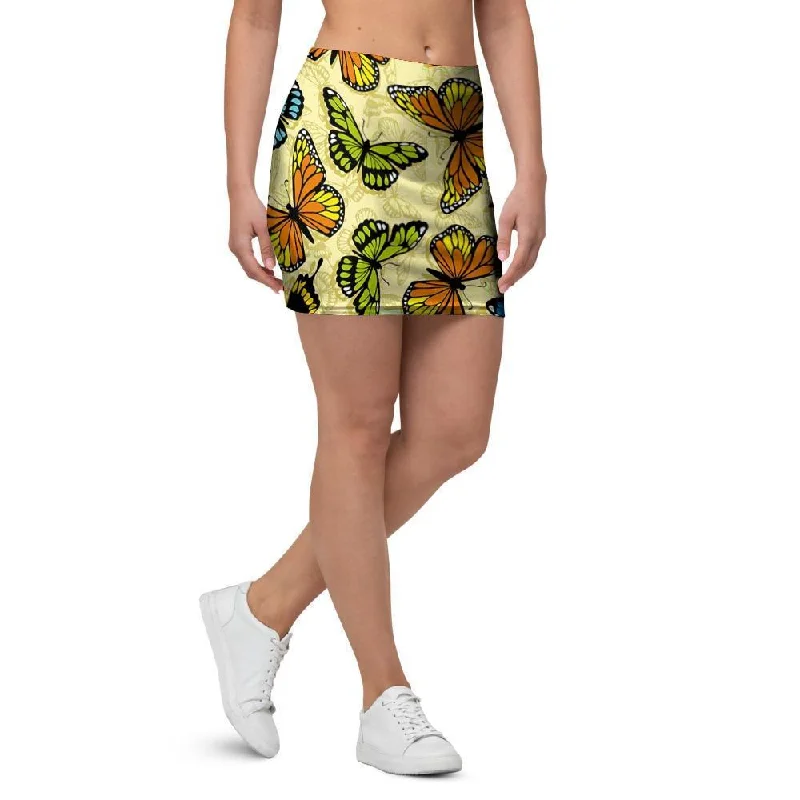 Yellow Butterfly Pattern Print Mini Skirt breathable skirt fabric