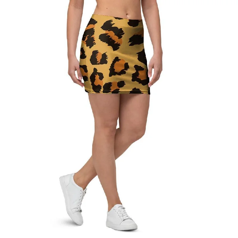 Yellow Cheetah Mini Skirt denim skirt stylish