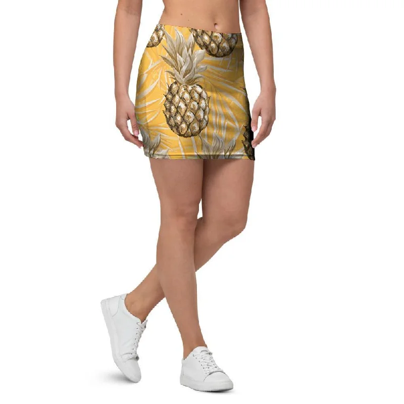 Yellow Hawaiian Pineapple Print Mini Skirt chiffon skirt flowing