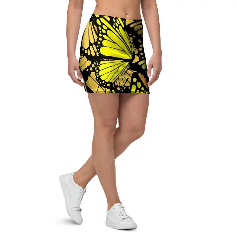 Yellow Monarch Butterfly Mini Skirt corduroy skirt cozy